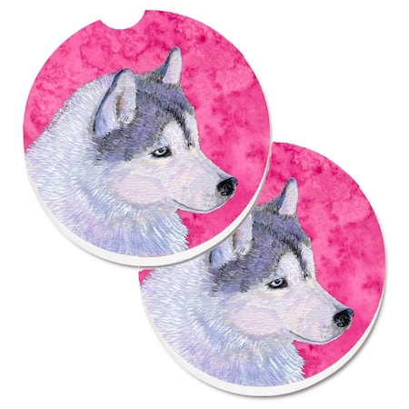 Carolines Treasures Pink Siberian Husky Set of 2 Cup Holder Car Coaster SS4740-PKCARC